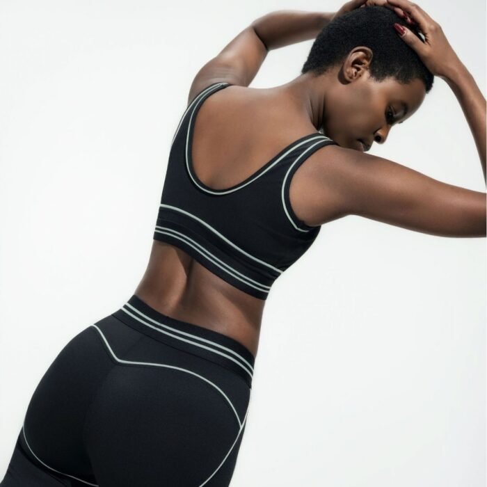 Ladies Patchwork Sports Bra and White Banding Gym Leggings Pilates Suits H045 - Image 3