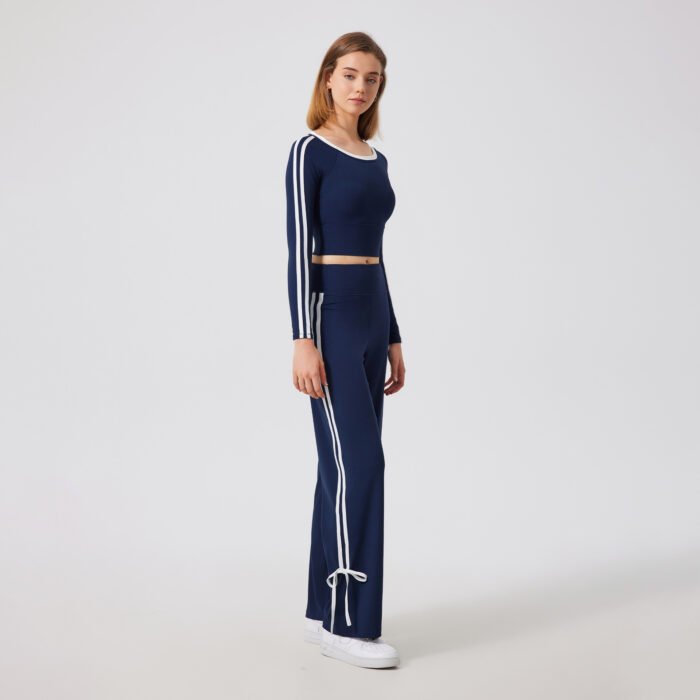Women Stripe Long Sleeve Shirts and Flare Leggings  Pilates Suits H043 - Image 6