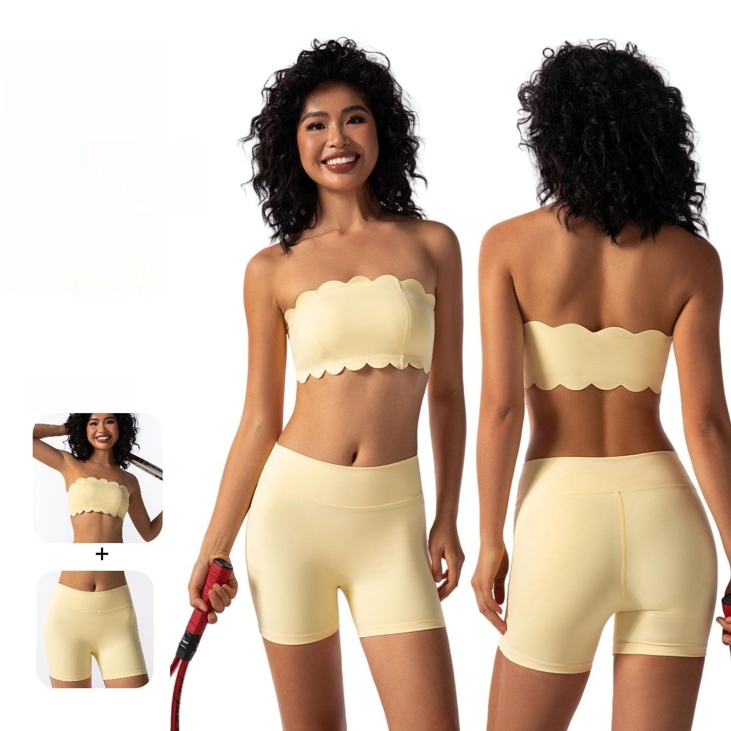 New Scallop Tube Bra Hip Lift Shorts Gym Workout Suits H054