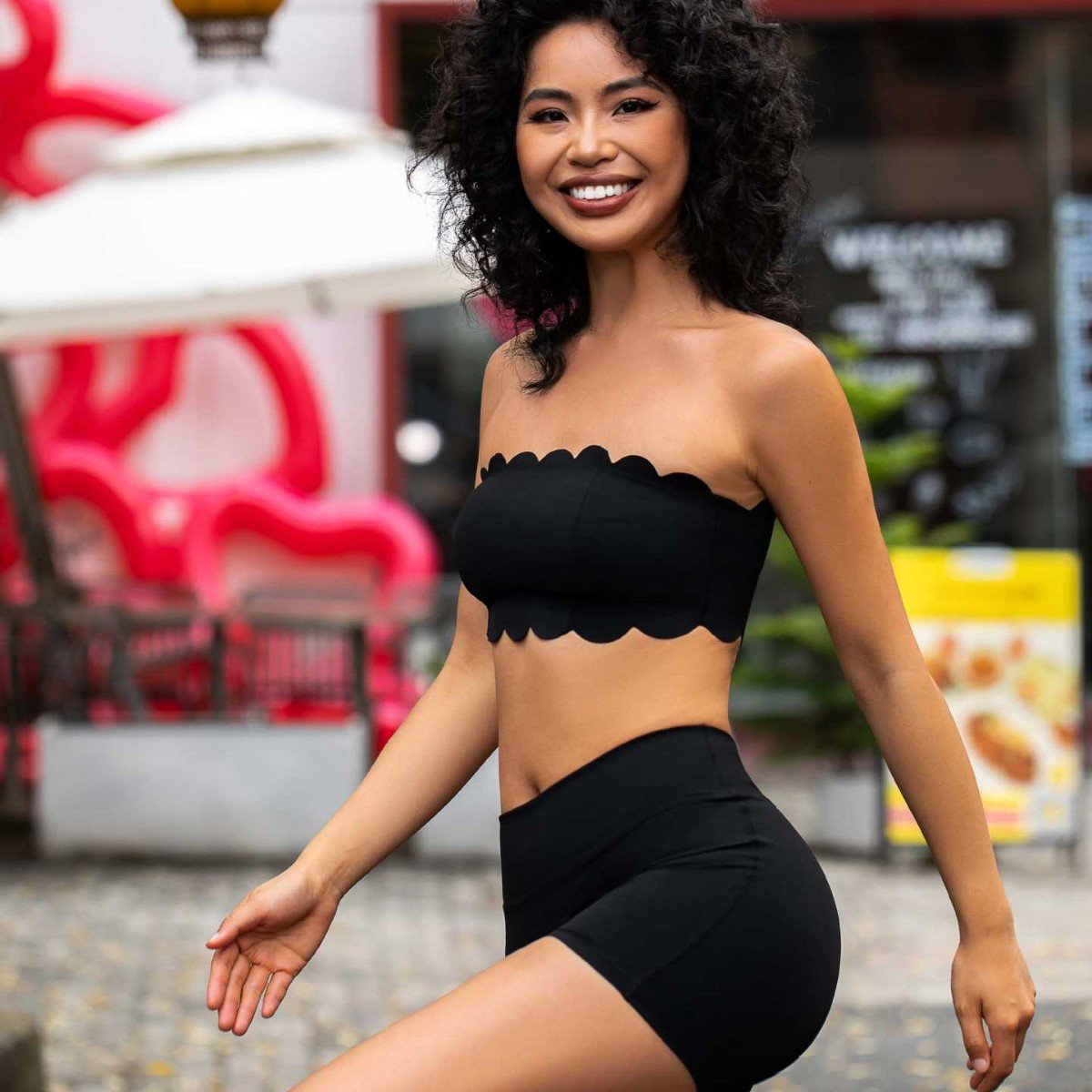 New Scallop Tube Bra Hip Lift Shorts Gym Workout Suits H054 - Image 7
