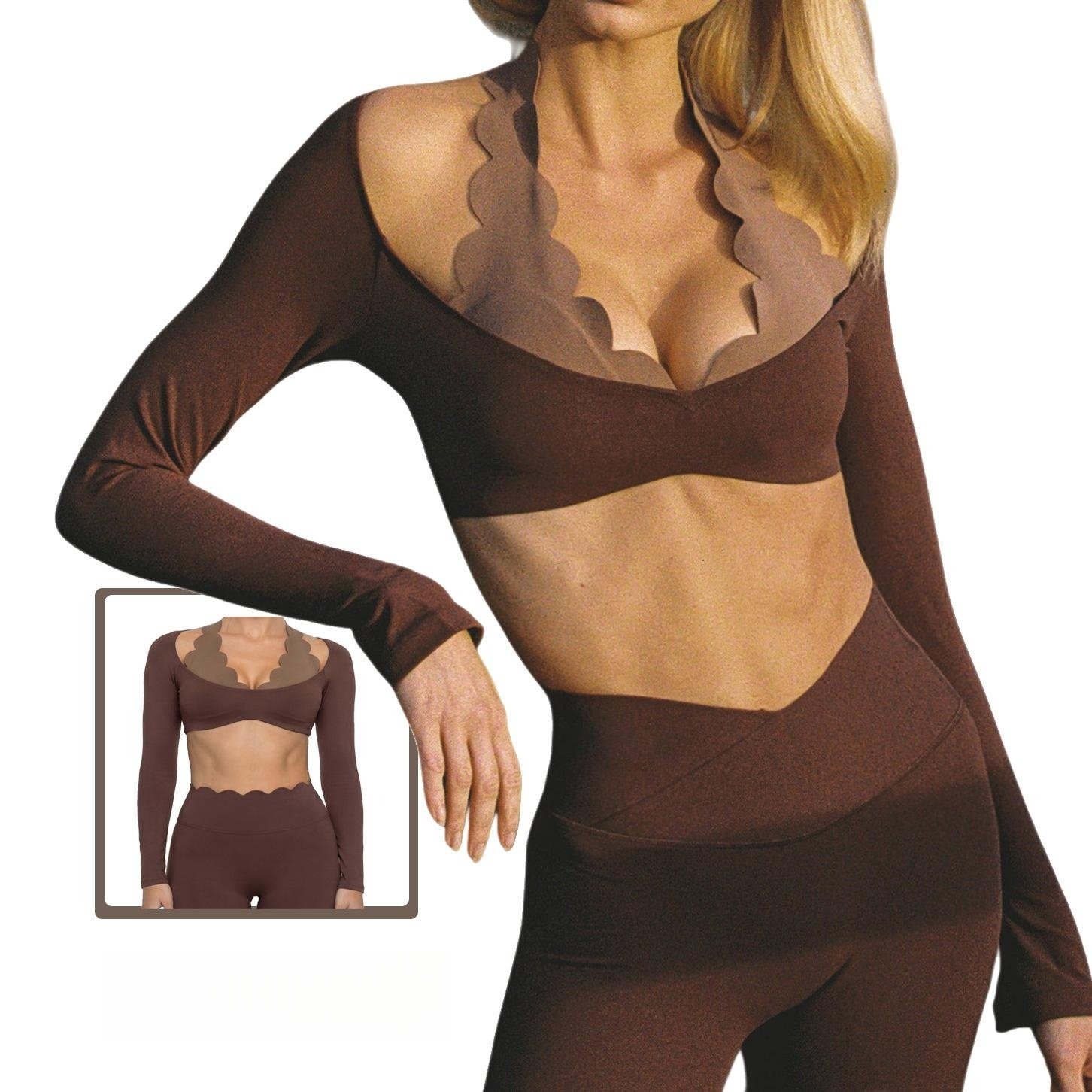 2026 New Premium Long Sleeve Sexy Scallop Gym Sports Bra H049 - Image 2