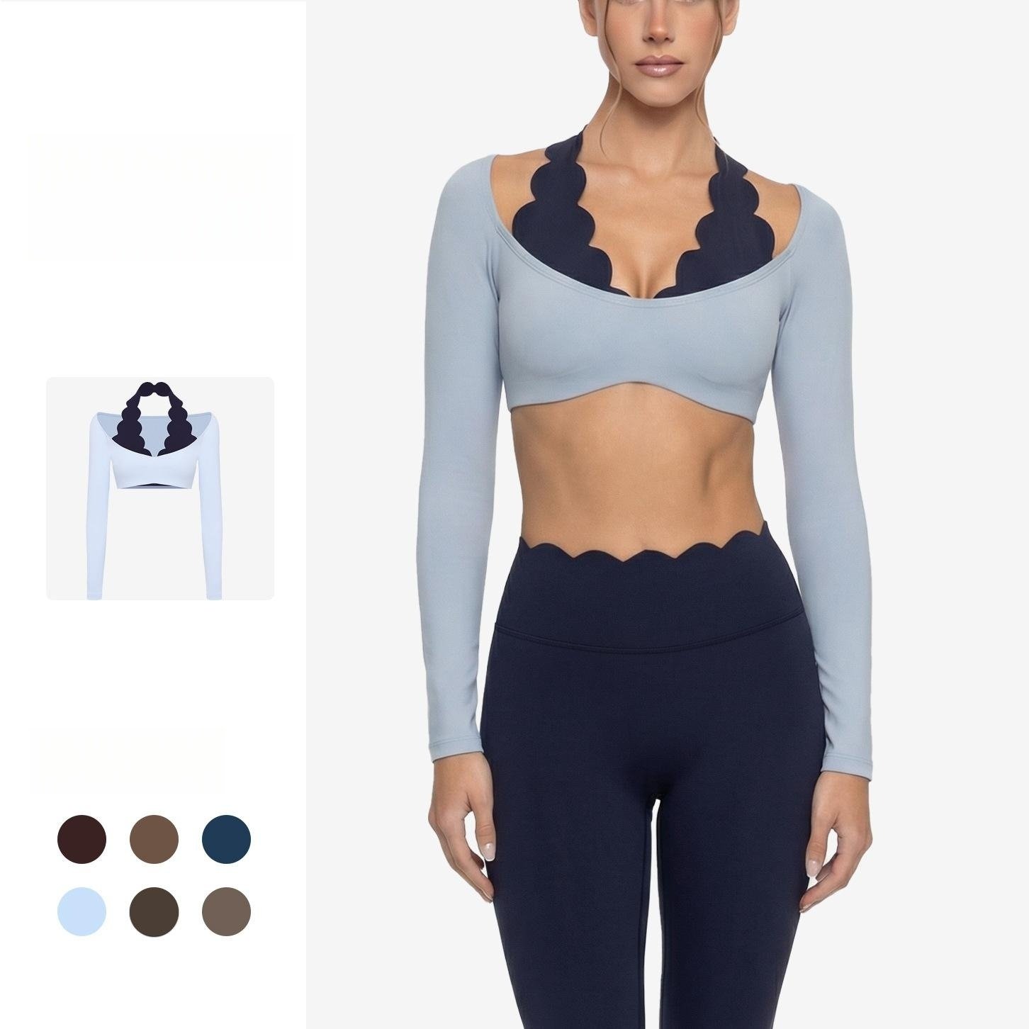 2026 New Premium Long Sleeve Sexy Scallop Gym Sports Bra H049