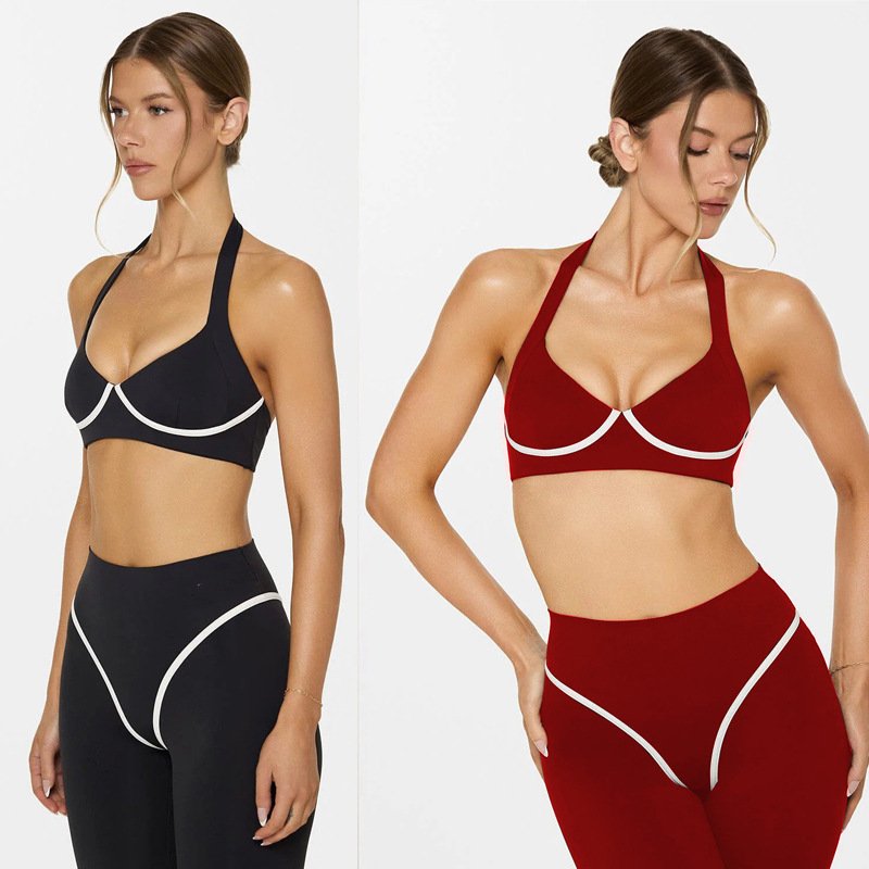hite Banding Sports Bra Yoga Sets High Waist Push Up Leggings 2 Pieces Gym Suits H056