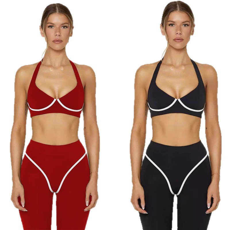 hite Banding Sports Bra Yoga Sets High Waist Push Up Leggings 2 Pieces Gym Suits H056 - Image 2