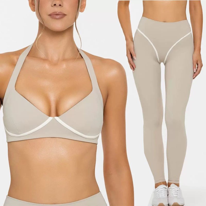 hite Banding Sports Bra Yoga Sets High Waist Push Up Leggings 2 Pieces Gym Suits H056 - Image 9